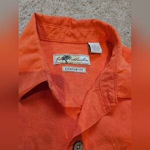 Joe Marlin Shirt Men's Medium Orange Hawaiian Palm Tree Beach Tropical Casual